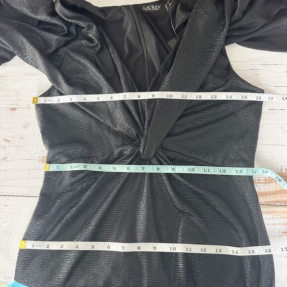 Lauren Ralph Lauren Twist-Front Cape-Overlay Gown Black Size US 6 - Picture 12 of 14